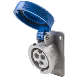 IP67 Angled Socket 16A 2P+E 230V Blue