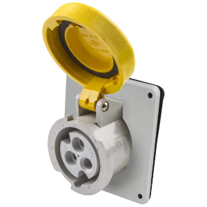 IP67 Angled Socket 16A 2P+E 110V Yellow