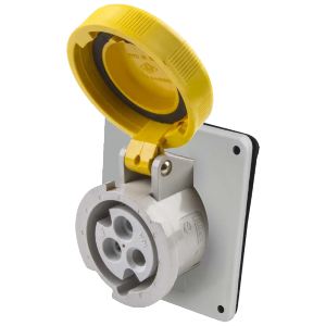 IP67 Angled Socket 32A 2P+E 110V Yellow