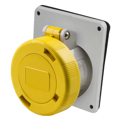 IP67 Angled Socket 32A 2P+E 110V Yellow