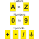 Critchley Yellow Letters A to Z, Numbers 0 to 9, Symbols +, -, / and earth